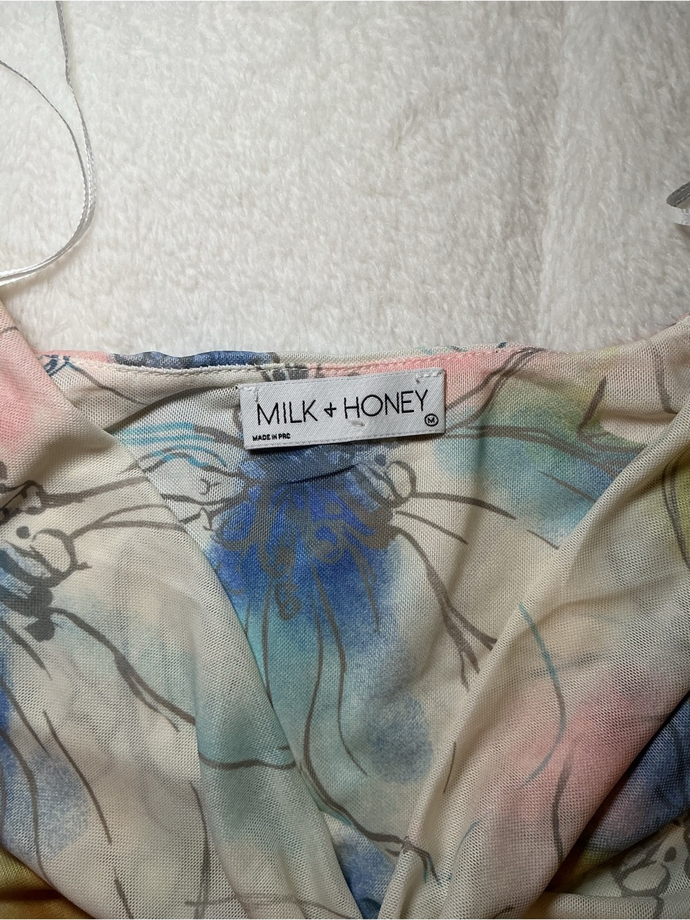 Floral Watercolor Cowl Neck Sleeveless Top - White/Multi - Picture 5 of 7